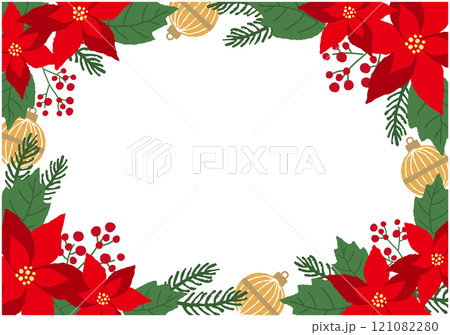 ポインセチアのクリスマスイラストフレーム背景 ポインセチアのクリスマスイラストフレーム背景 121082280