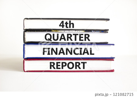 4th quarter financial report symbol. Concept words 4th quarter financial report on beautiful books. Beautiful white table white background. Business 4th quarter financial report concept. Copy space. 121082715