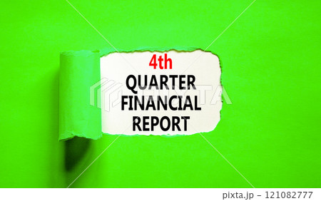 4th quarter financial report symbol. Concept words 4th quarter financial report on beautiful white paper. Beautiful green background. Business 4th quarter financial report concept. Copy space. 121082777
