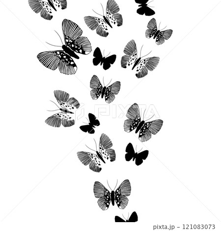 Monochrome butterflies flying. Hand drawing Line art. Not AI. Vector illustration 121083073