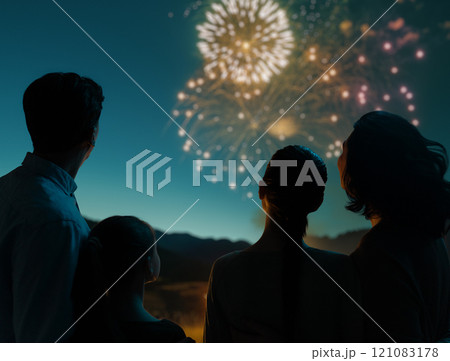 family watching fireworks family watching fireworks 121083178