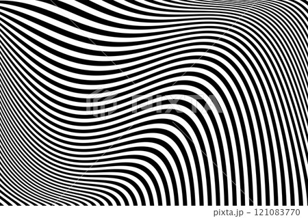 Wavy Lines Op Art Black and White Pattern with 3D Illusion Effect. 121083770