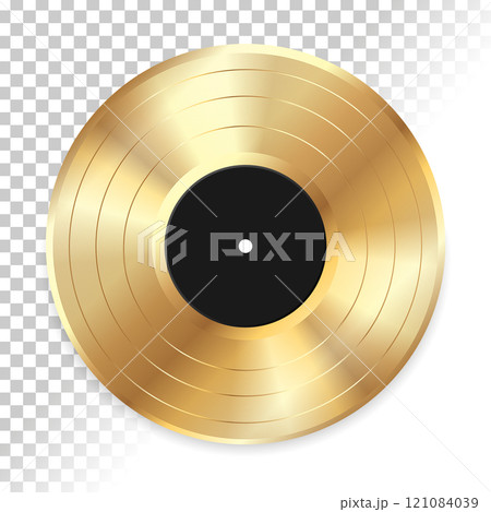 Realistic golden vinyl record isolated on transparent background. Vector illustration Realistic golden vinyl record isolated on transparent background. Vector illustration 121084039
