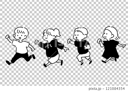 Children running outside black and white Children running outside black and white 121084354
