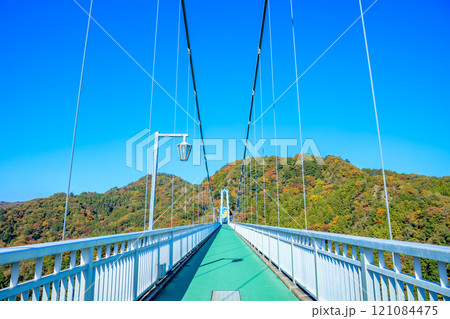 秋の竜神大吊橋　茨城県常陸太田市 121084475