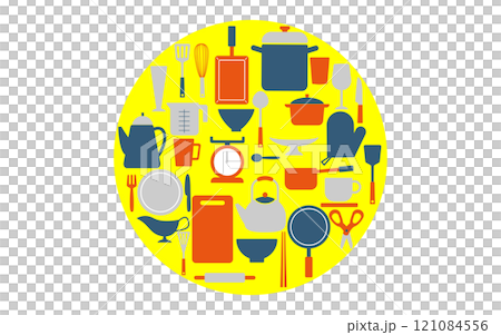 Kitchen item circular background D05 Yellow base Orange Navy Gray 121084556