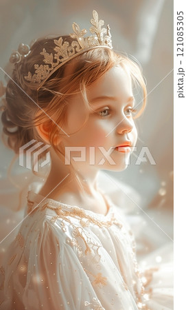 Little girl beauty face wearing crown princess fantasy costume style Little girl beauty face wearing crown princess fantasy costume style 121085305