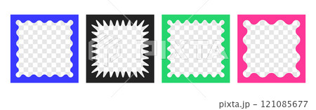 Set of colored squiggle square photo frames, groovy wiggly borders with wavy scallop edges Set of colored squiggle square photo frames, groovy wiggly borders with wavy scallop edges 121085677