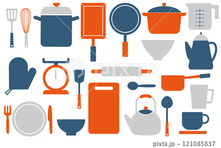 キッチンアイテムアイコンセットE02　紺　オレンジ　灰色 121085837
