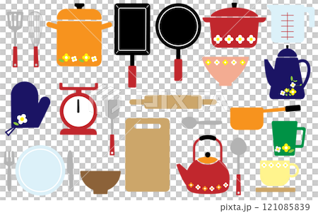 Kitchen item icon set E04 Floral pattern 121085839