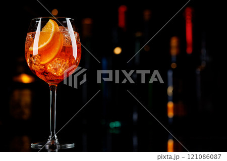 Aperol spritz cocktail on a bar table 121086087