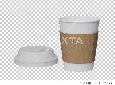 coffee cup with white lid open with sleeve 3D render mock up 121086253