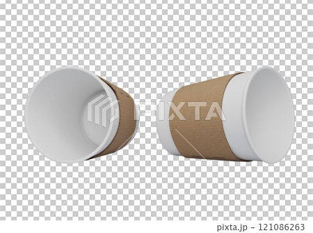 white paper cup lying on the floor with sleeve 3D render mock up 121086263
