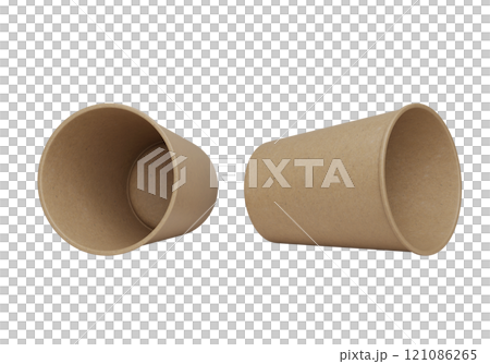 Brown paper cup lying on the floor sleeveless 3D render mock up 121086265