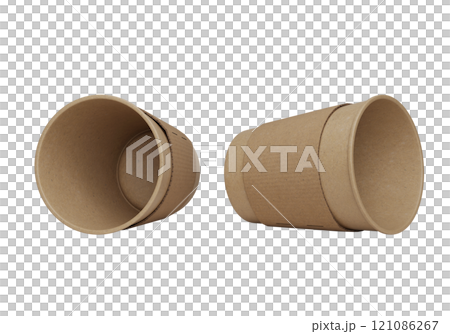 Brown paper cup lying on the floor with sleeve 3D render mock up 121086267