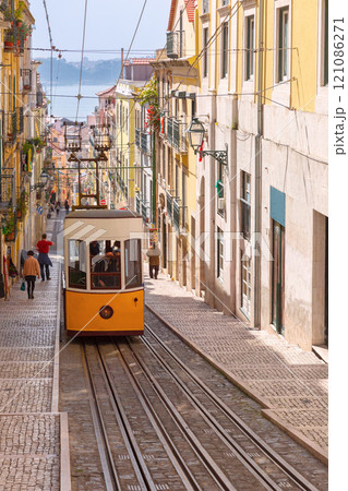 Lisbon Tram on Rua da Bica de Duarte Belo, Lisbon, Portugal 121086271