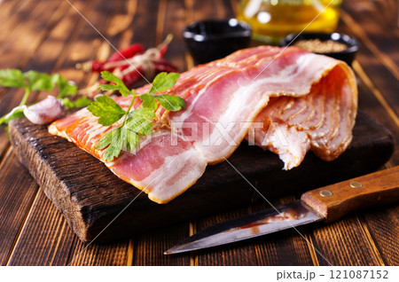 smoked becon slices for hot pot smoked becon slices for hot pot 121087152