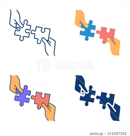 Making puzzle together icon set Making puzzle together icon set 121087262
