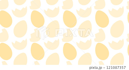 Cracked eggshell and Easter eggs Seamless Pattern in trendy monochrome yellow. Easter banner concept 121087357