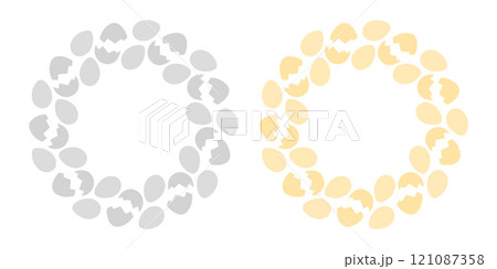 Eggs and cracked eggshell Circle Frames in grayscale and monochrome yellow. Copyspace Template Set 2 121087358
