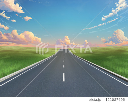 道 道路 未来 草原 一本道 空 イメージ 道 道路 未来 草原 一本道 空 イメージ 121087496