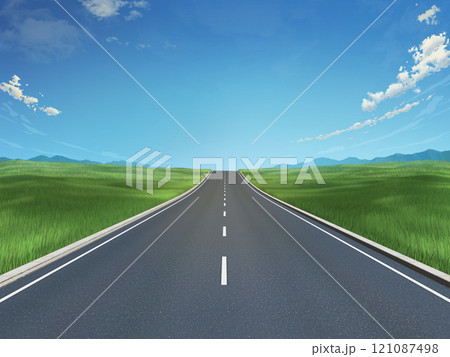 道　道路　未来　草原　一本道　空　イメージ 121087498
