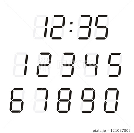 Digital numbers isolated on black background. 121087805