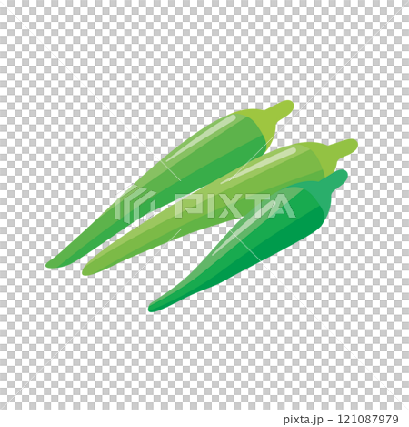 アイソメトリック_立体的でシンプルなオクラのイラスト アイソメトリック_立体的でシンプルなオクラのイラスト 121087979