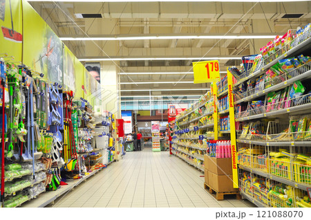 Carrefour supermarket chain, market corridors and products, Maltepe Istanbul Turkey 13 September 2012 121088070