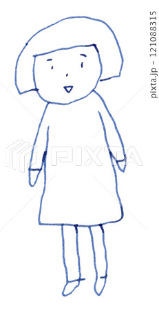 おかっぱ頭の女の子の線画イラスト手書き_万年筆ブルーブラック染料インク おかっぱ頭の女の子の線画イラスト手書き_万年筆ブルーブラック染料インク 121088315