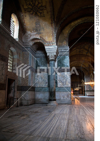 Hagia Sophia is a museum, historical basilica and mosque in Istanbul. It was built by the Byzantine Emperor Justinianus, for 532-537 in Istanbul. Photo shooting 14 june 2020 Hagia Sophia is a museum, historical basilica and mosque in Istanbul. It was built by the Byzantine Emperor Justinianus, for 532-537 in Istanbul. Photo shooting 14 june 2020 121088662
