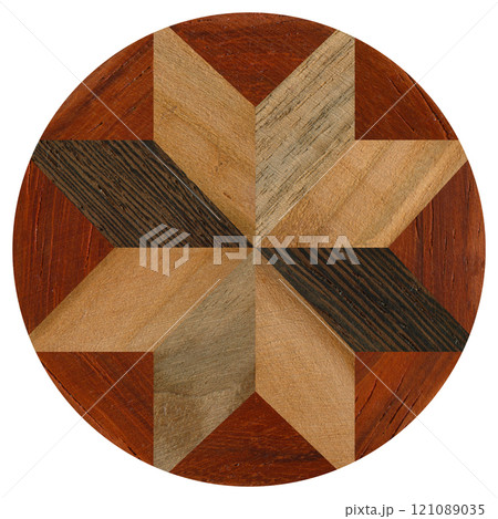 Wooden marquetry can be patterns created from the combination of wood round, wooden floor, parquet, cutting board Wooden marquetry can be patterns created from the combination of wood round, wooden floor, parquet, cutting board 121089035