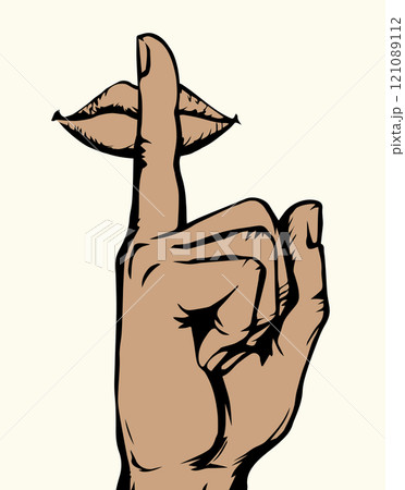 The finger shows quietly. Vector drawing The finger shows quietly. Vector drawing 121089112