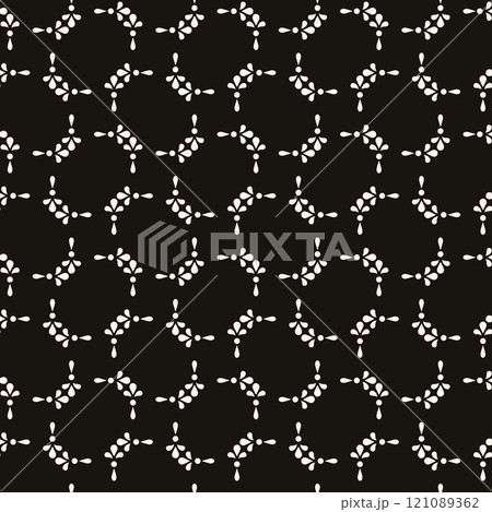 Simple minimalist geometric seamless pattern. Abstract monochrome minimal background with small floral shapes. Subtle repeat design for decor, print. 121089362