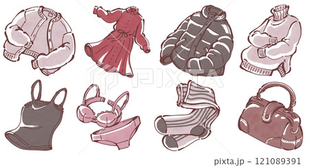 冬のファッションアイテムのイラストセット 121089391