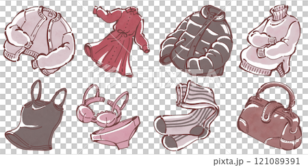 冬のファッションアイテムのイラストセット 121089391