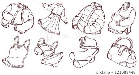 冬のファッションアイテムのイラストセット 121089449