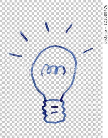 A light bulb flashes brightly. Hand-drawn line drawing illustration_Fountain pen blue-black dye ink A light bulb flashes brightly. Hand-drawn line drawing illustration_Fountain pen blue-black dye ink 121089476