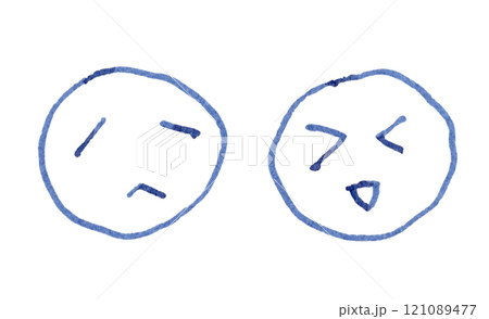 顔ふたつの線画イラスト手書き_万年筆ブルーブラック染料インク 121089477