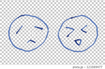 顔ふたつの線画イラスト手書き_万年筆ブルーブラック染料インク 121089477