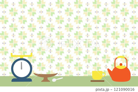 カラフルなキッチンアイテム背景H03 121090016