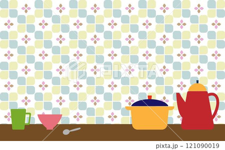 カラフルなキッチンアイテム背景H07 121090019