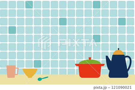 カラフルなキッチンアイテム背景H05 121090021