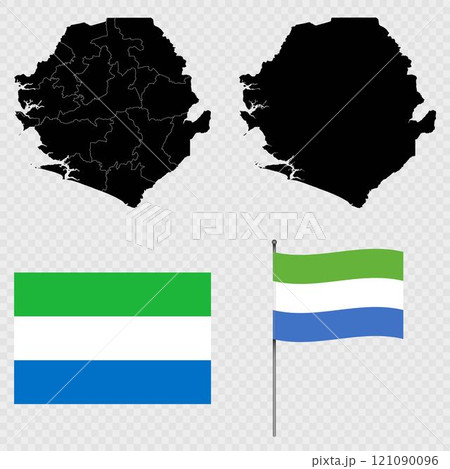 Set of maps, flag and flagpole of Sierra Leone Vector illustration. 121090096