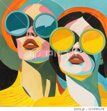 Explore vibrant abstraction with vivid colors and bold glasses in this captivating image 121090138