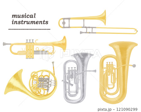 金管楽器のイラストセット 金管楽器のイラストセット 121090299