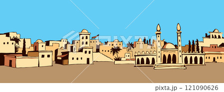 Old Arabic city. Vector drawing Old Arabic city. Vector drawing 121090626