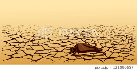 An empty waterskin lies on the ground. Vector drawing 121090657
