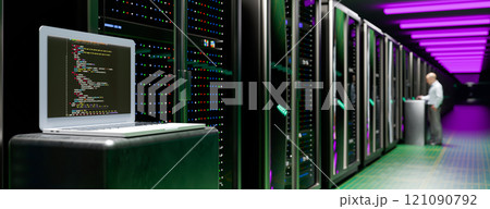 Servers. Servers room data center. Backup, mining, hosting, mainframe, farm and computer rack with storage information. 3d rendering Servers. Servers room data center. Backup, mining, hosting, mainframe, farm and computer rack with storage information. 3d rendering 121090792