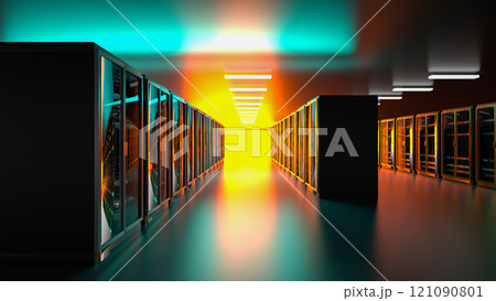 Server room. Server data center. Backup, mining, hosting, mainframe, farm and computer rack with storage information. 3d rendering Server room. Server data center. Backup, mining, hosting, mainframe, farm and computer rack with storage information. 3d rendering 121090801